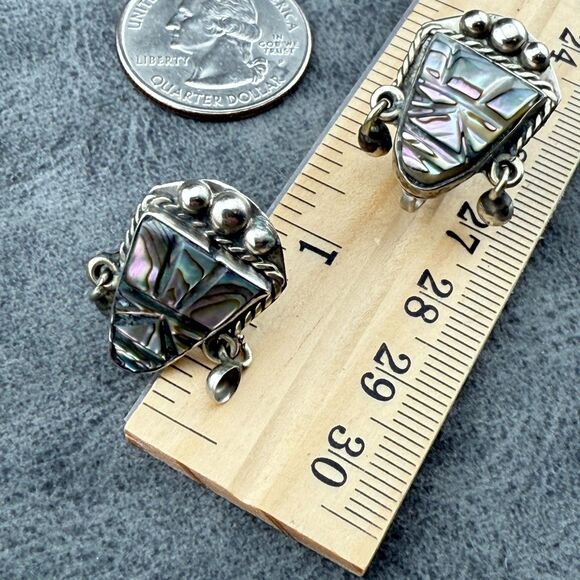 Alpaca Silver Aztec Mask Tiki Carved MOP Screw-back Clip Earrings VTG Mexico - Picture 11 of 13